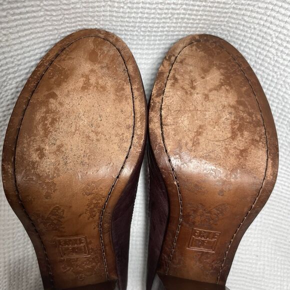 FRYE Carson Pump 73916 Burgundy Leather Round Toe Block Heel Shoes 7.5M - Picture 11 of 13